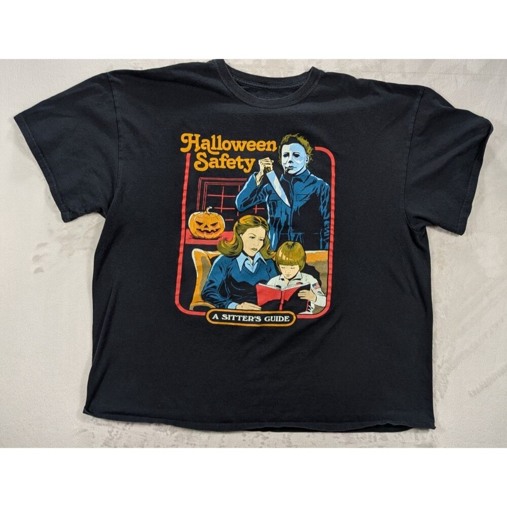 Halloween T Shirt Men's 2X Safety A Sitter’s Guide black MICHAEL MYERS Creepy Co